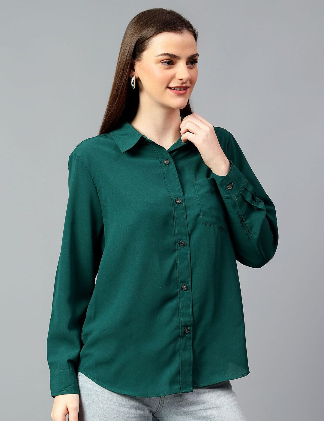 Kotty Women Comfort Spread Collar Solid Oversized Casual Shirt