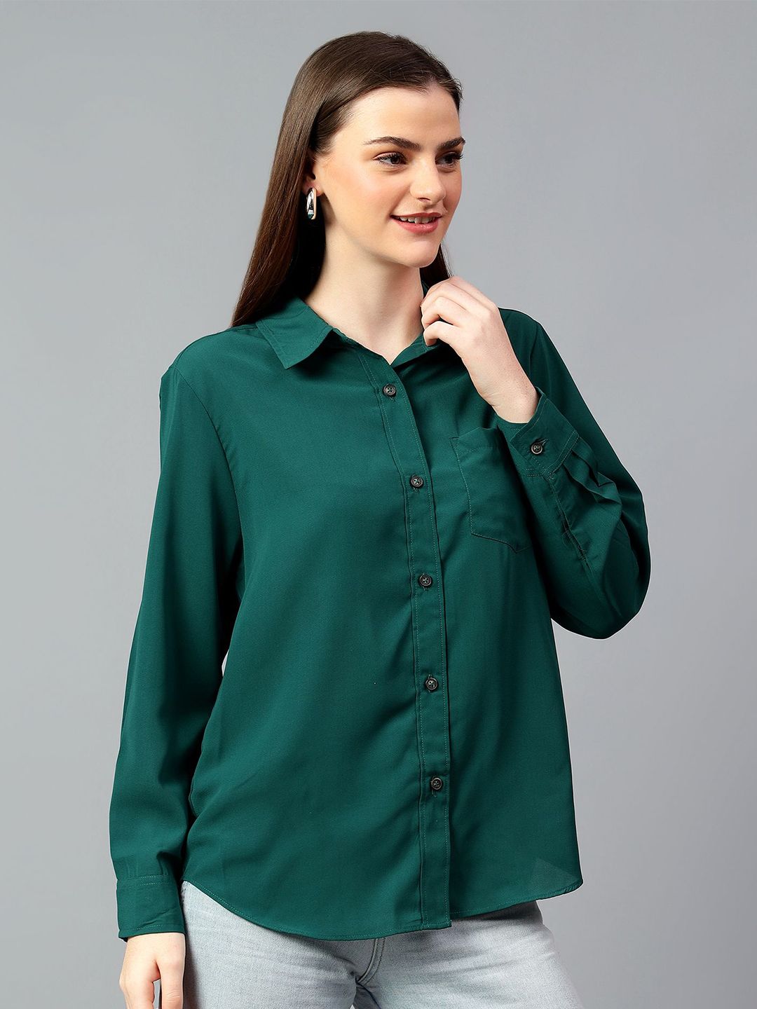 Kotty Women Comfort Spread Collar Solid Oversized Casual Shirt