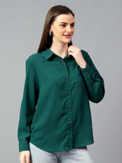 Kotty Women Comfort Spread Collar Solid Oversized Casual Shirt