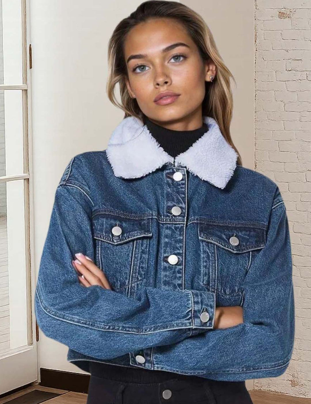 Kotty Women Spread Collar Solid Denim Jacket