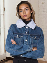 Kotty Women Spread Collar Solid Denim Jacket