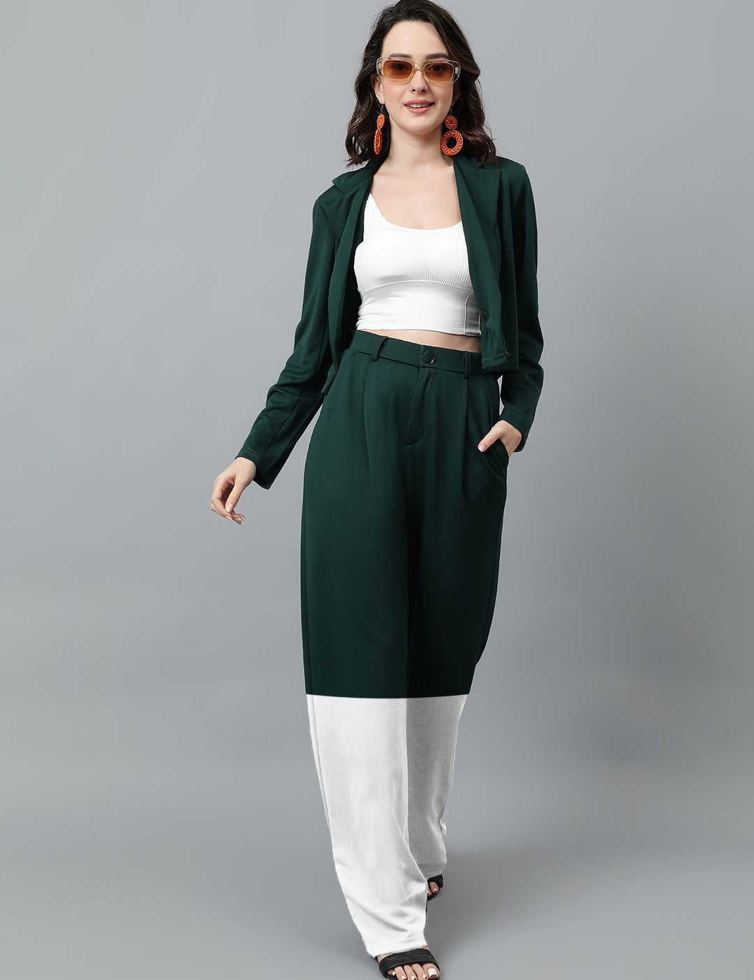 Kotty Women Colourblocked High-Rise Easy Wash Trousers