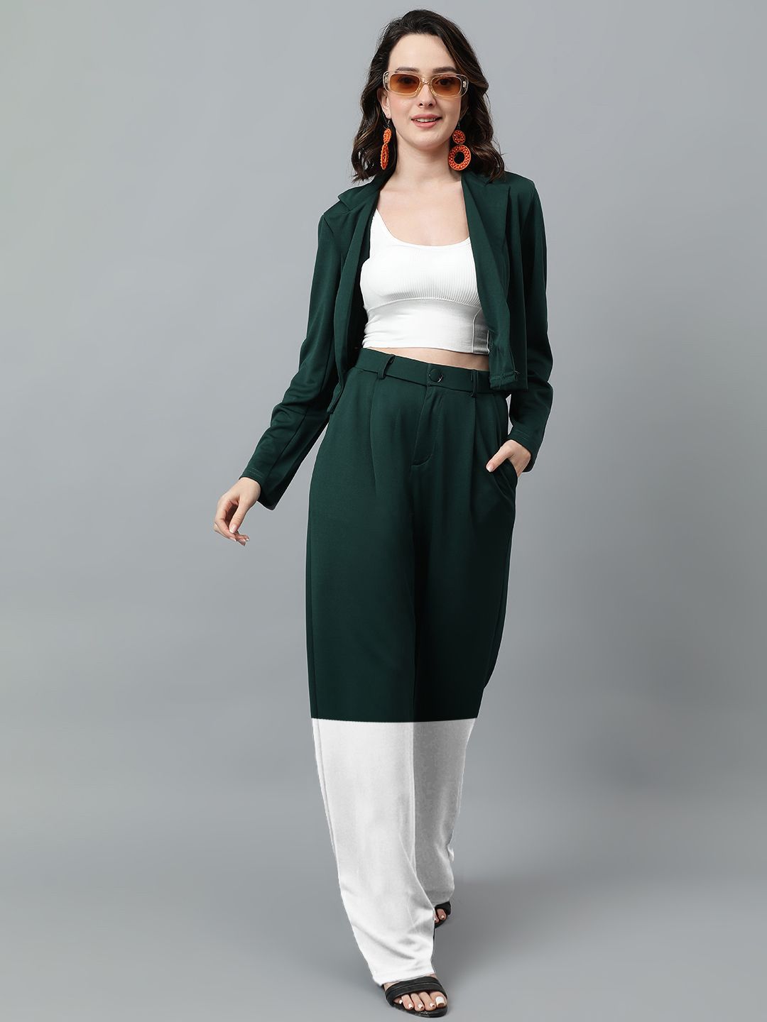 Kotty Women Colourblocked High-Rise Easy Wash Trousers