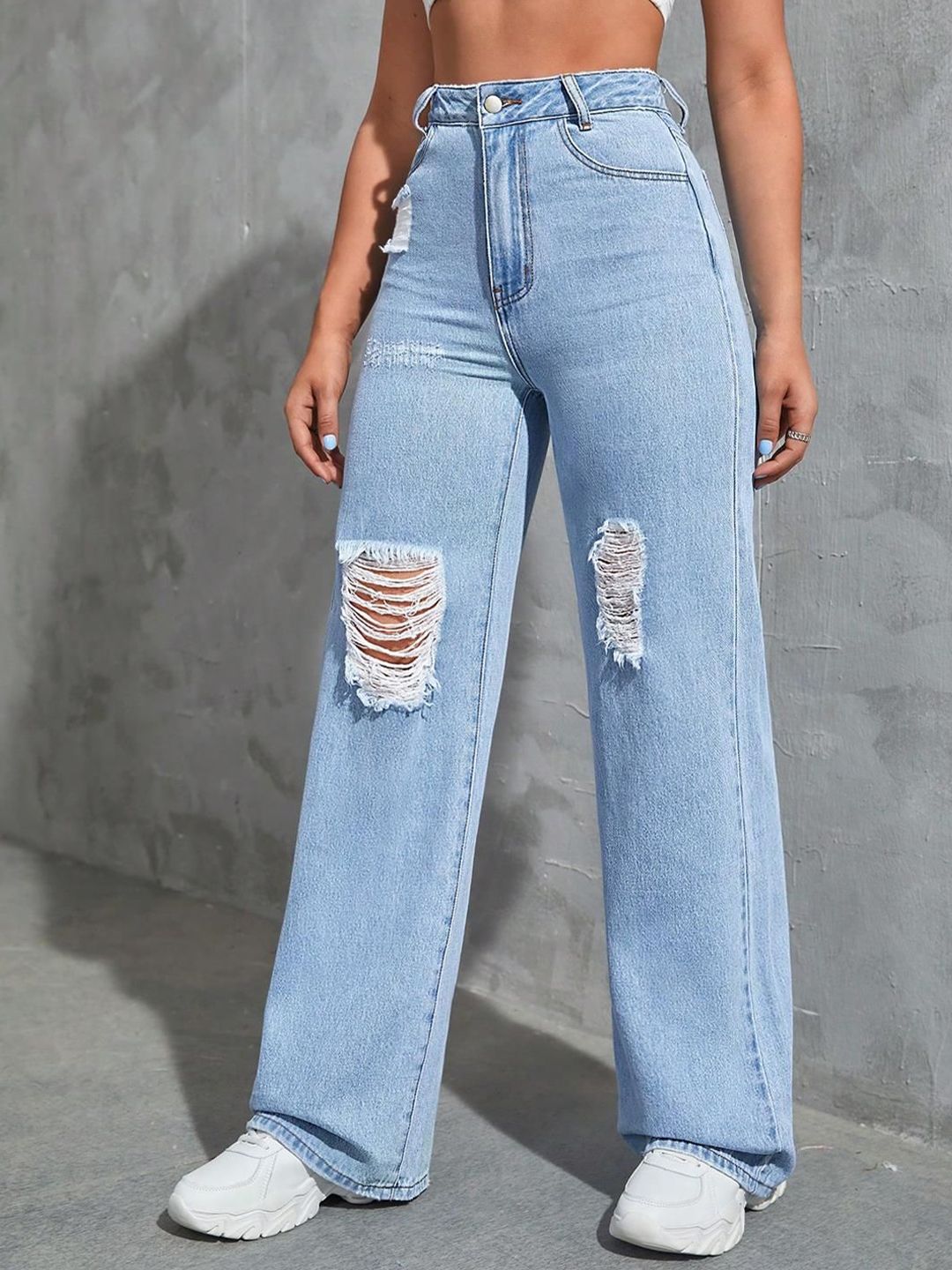 Kotty Women Straight Fit High-Rise Slash Knee Jeans