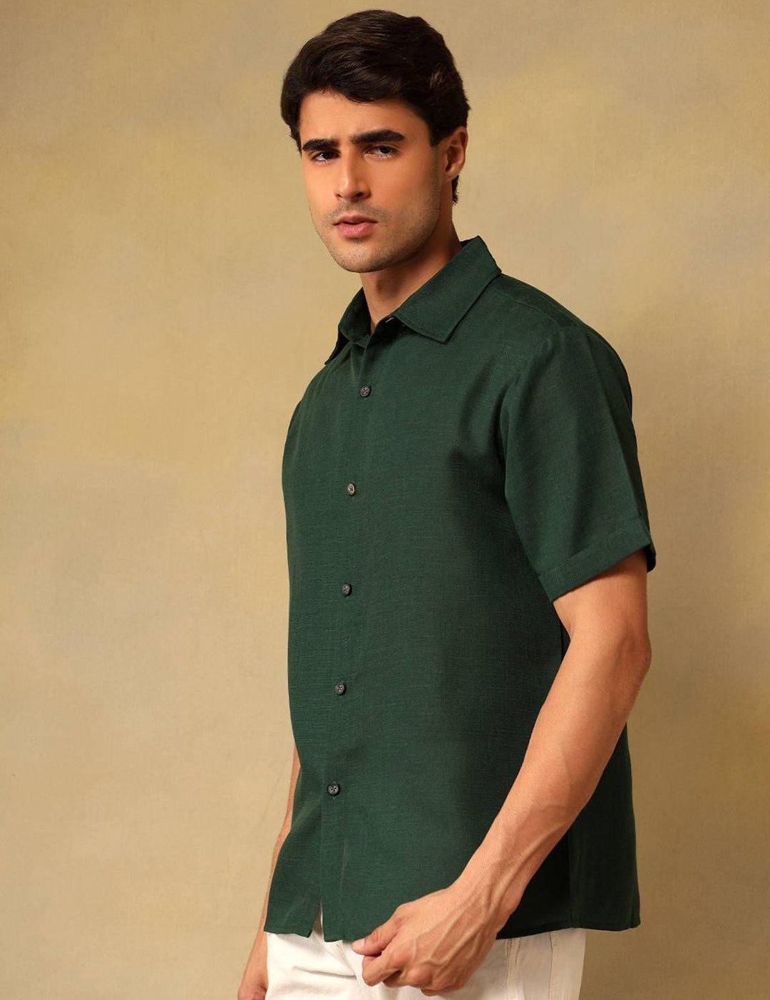 Kotty Men Comfort Fit Solid Spread Collar Linen Casual Shirt