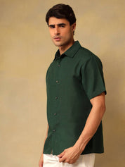 Kotty Men Comfort Fit Solid Spread Collar Linen Casual Shirt