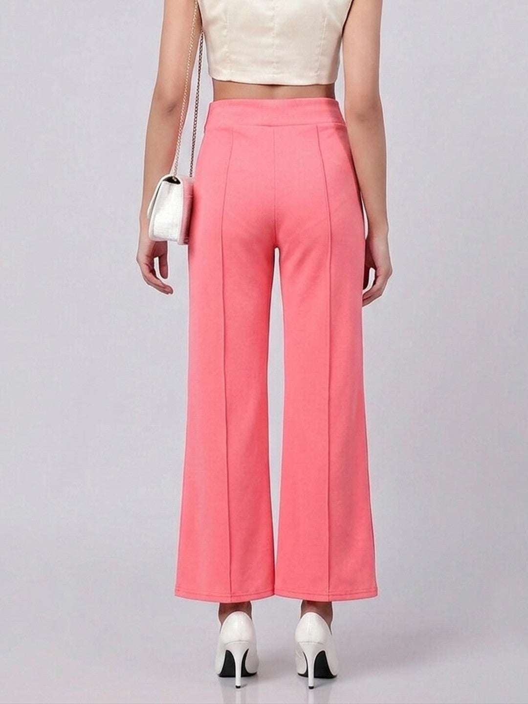 Pink Regular Fit High-Rise Trousers for Women – Trendy Solid Design | Kotty