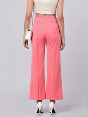 Pink Regular Fit High-Rise Trousers for Women – Trendy Solid Design | Kotty