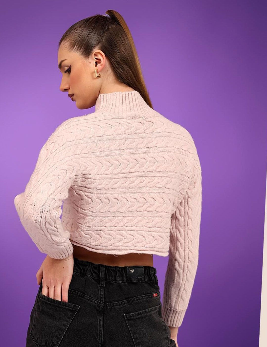 Kotty Women Cable Knit Crop Pullover Sweaters