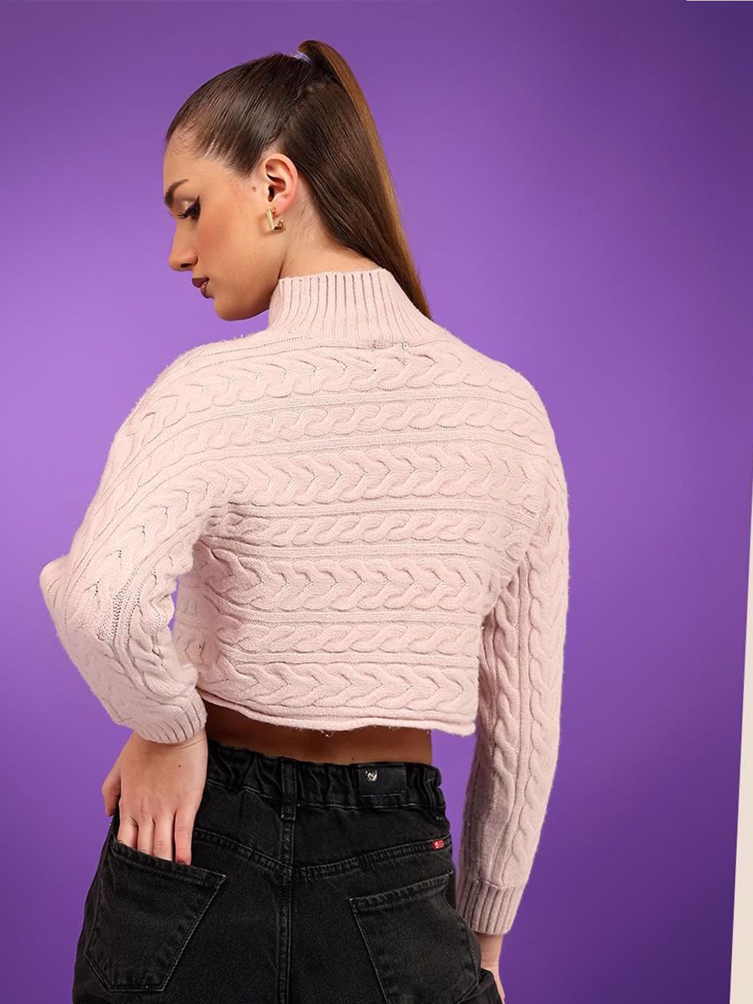 Kotty Women Cable Knit Crop Pullover Sweaters