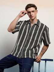 Kotty Men Monochrome Striped Cotton Shirt