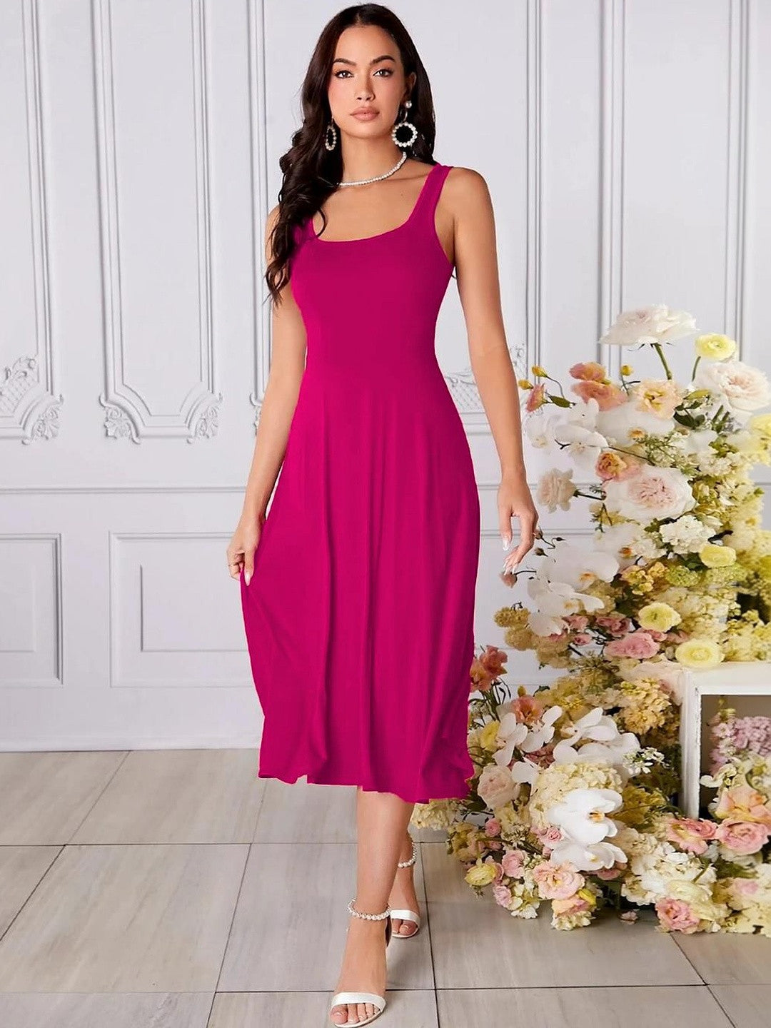 Kotty women fuchsia A-line midi dress