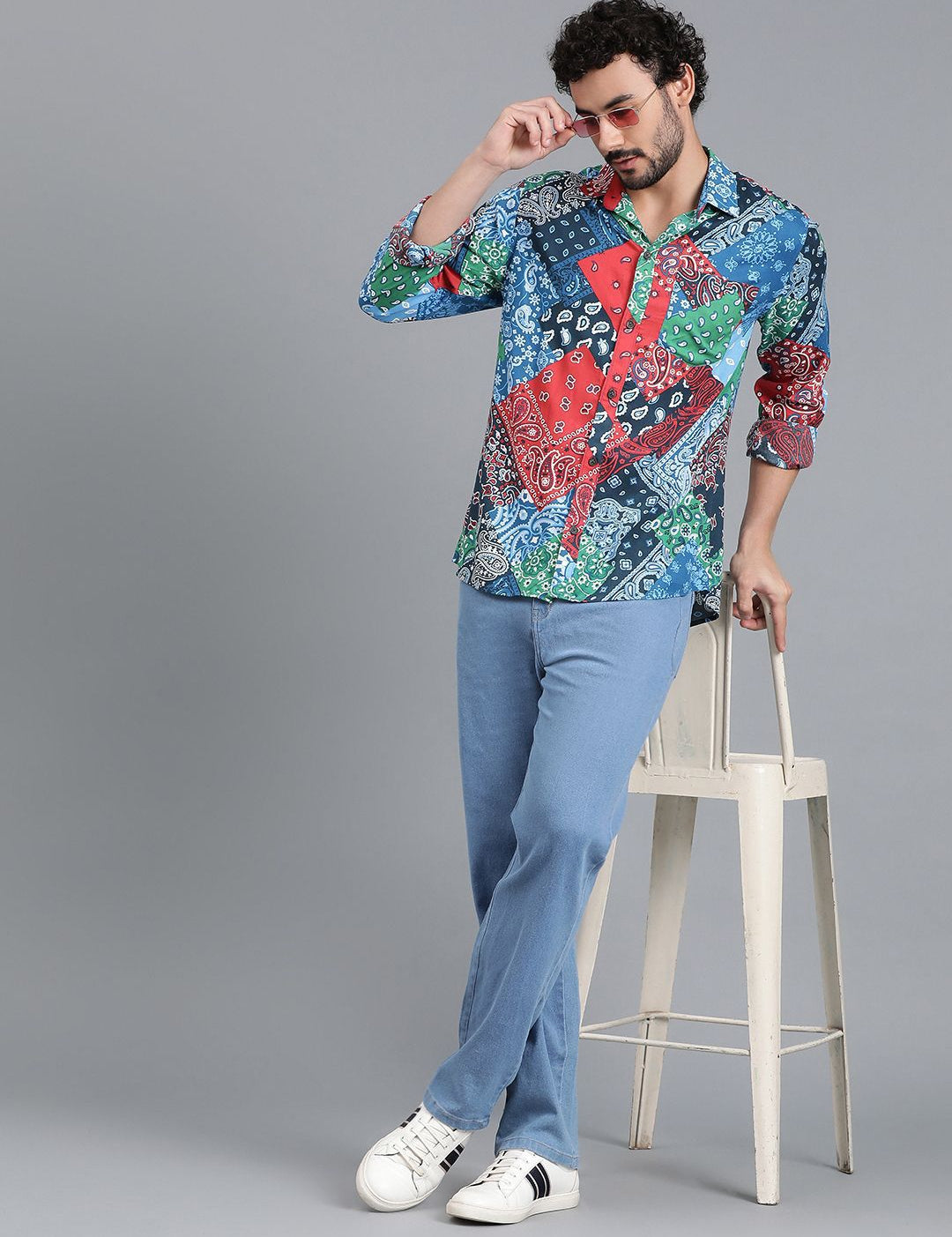 Kotty Men Spread Collar Ethnic Motifs Printed Cotton Casual Shirt