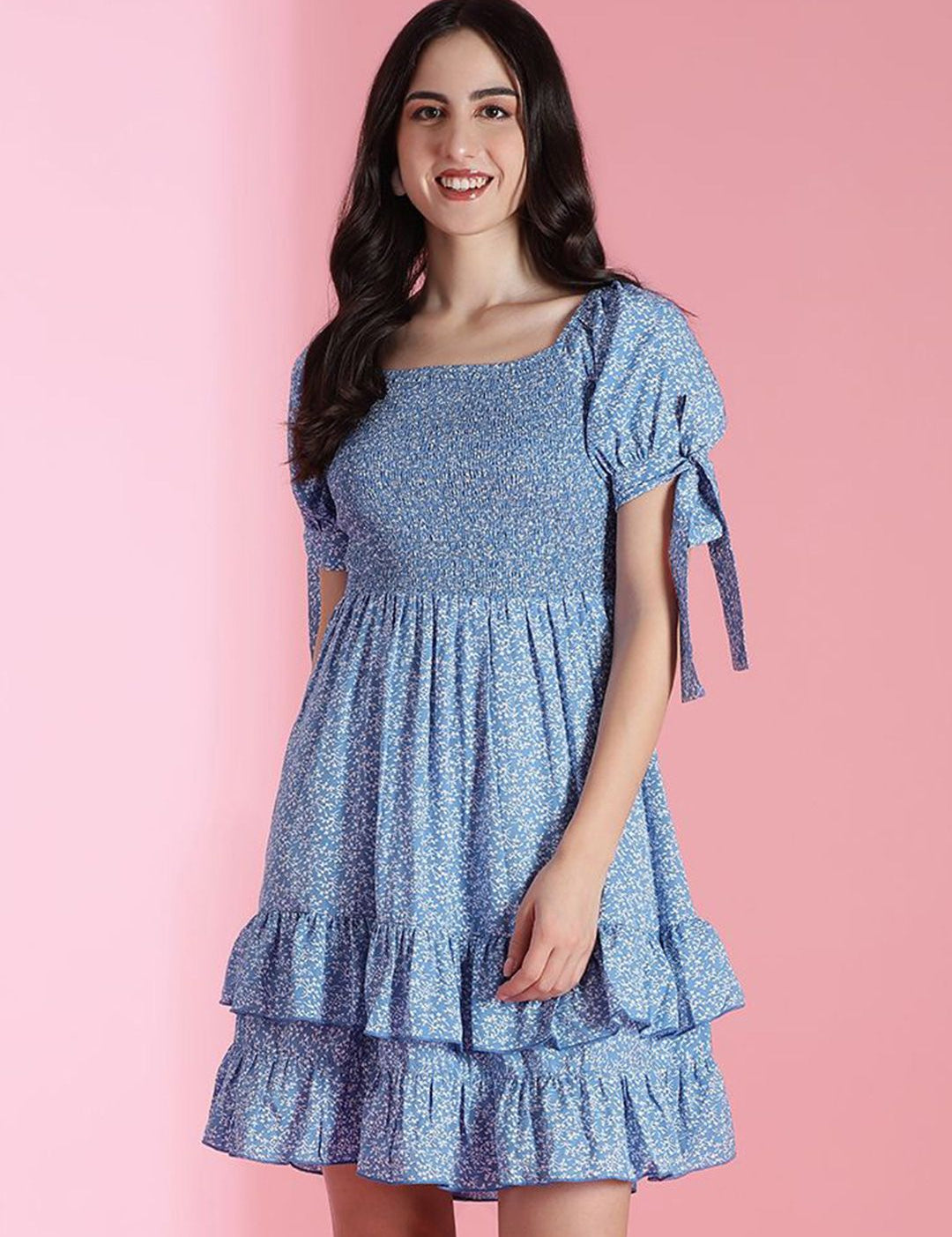 Kotty Women Floral Printed Puff Sleeve Fit & Flare Dress