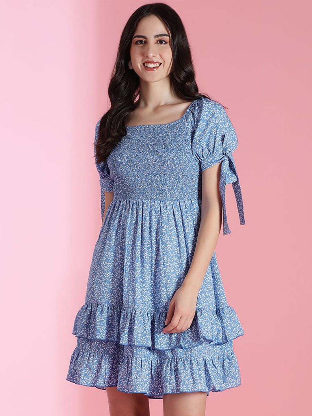 Kotty Women Floral Printed Puff Sleeve Fit & Flare Dress