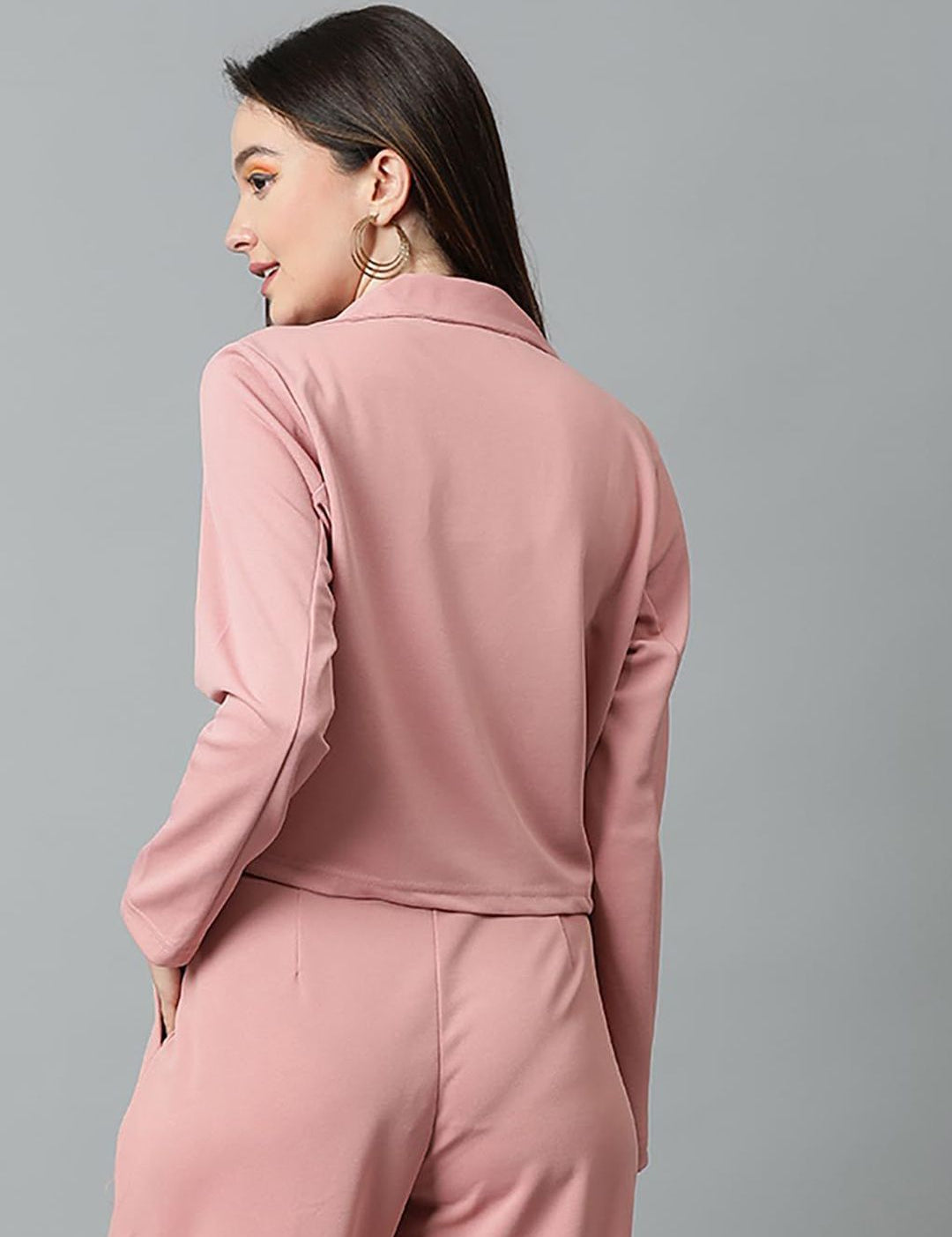 Kotty Notch Lapel Collar Double-Breasted Crop Blazer