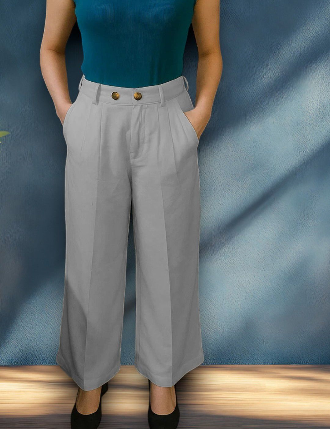 Kotty Women Solid  High-Rise Wide Leg Easy Wash Pleated Formal Trousers