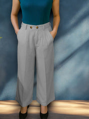 Kotty Women Solid  High-Rise Wide Leg Easy Wash Pleated Formal Trousers