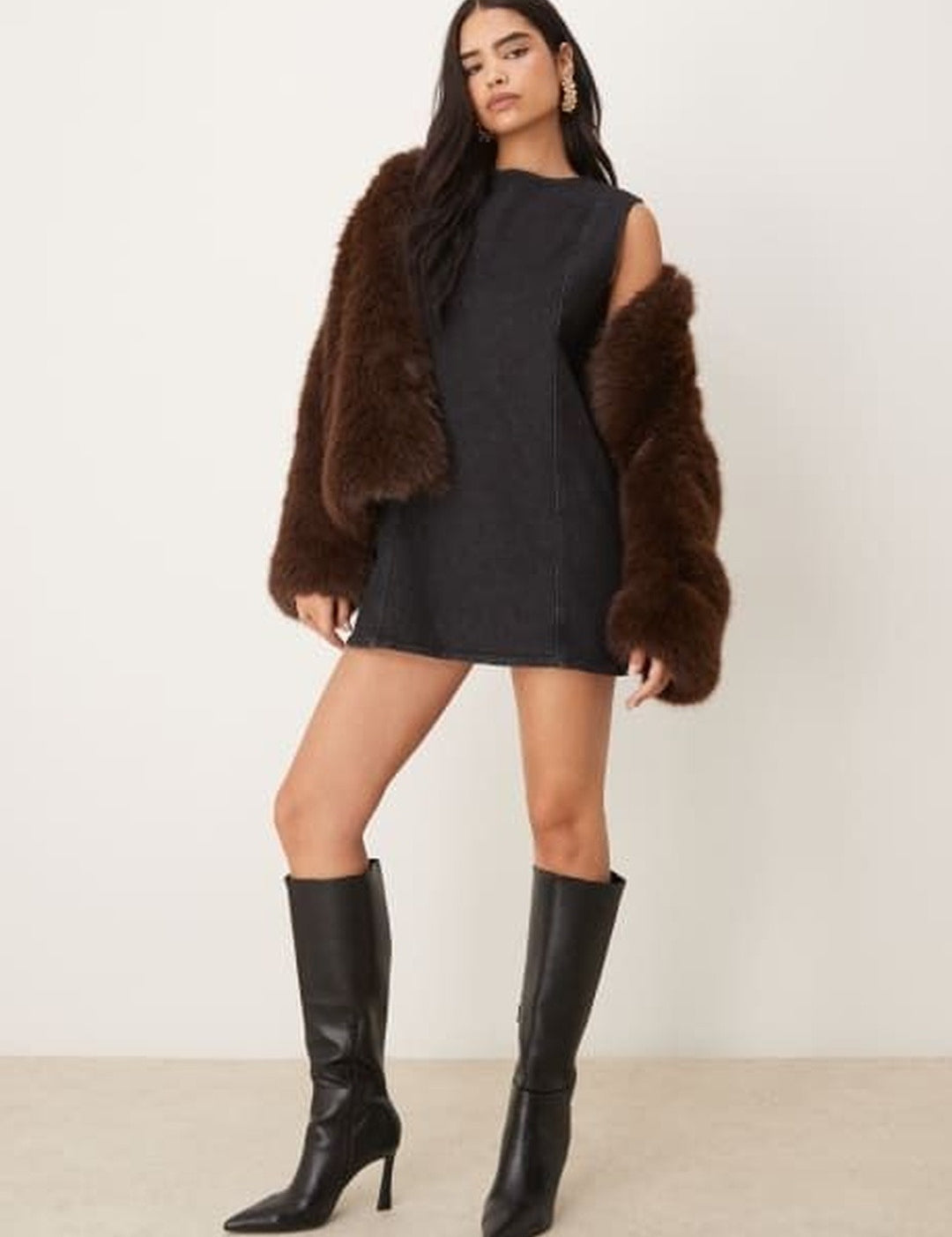 Kotty women jet black denim A-line mini dress