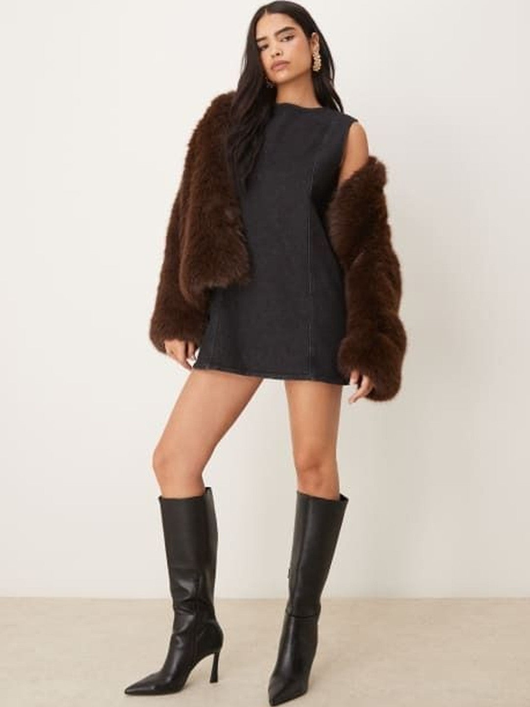 Kotty women jet black denim A-line mini dress