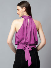 Kotty Women Solid Halter Neck Satin Top