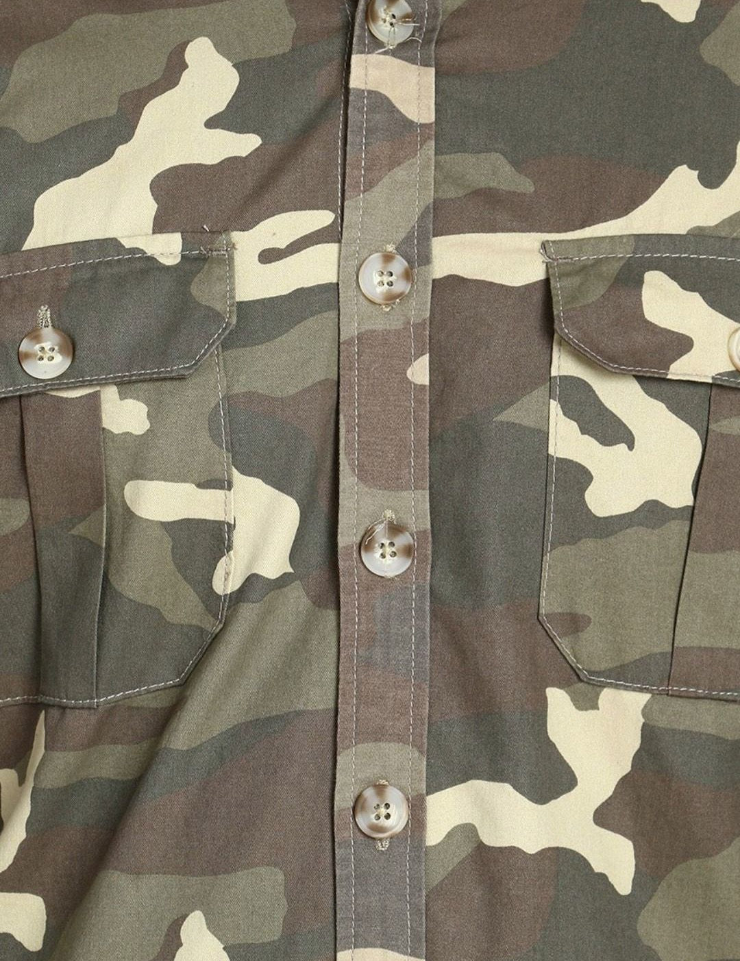 Kotty Men Spread Collar Camouflage Printed Denim Cotton Jacket