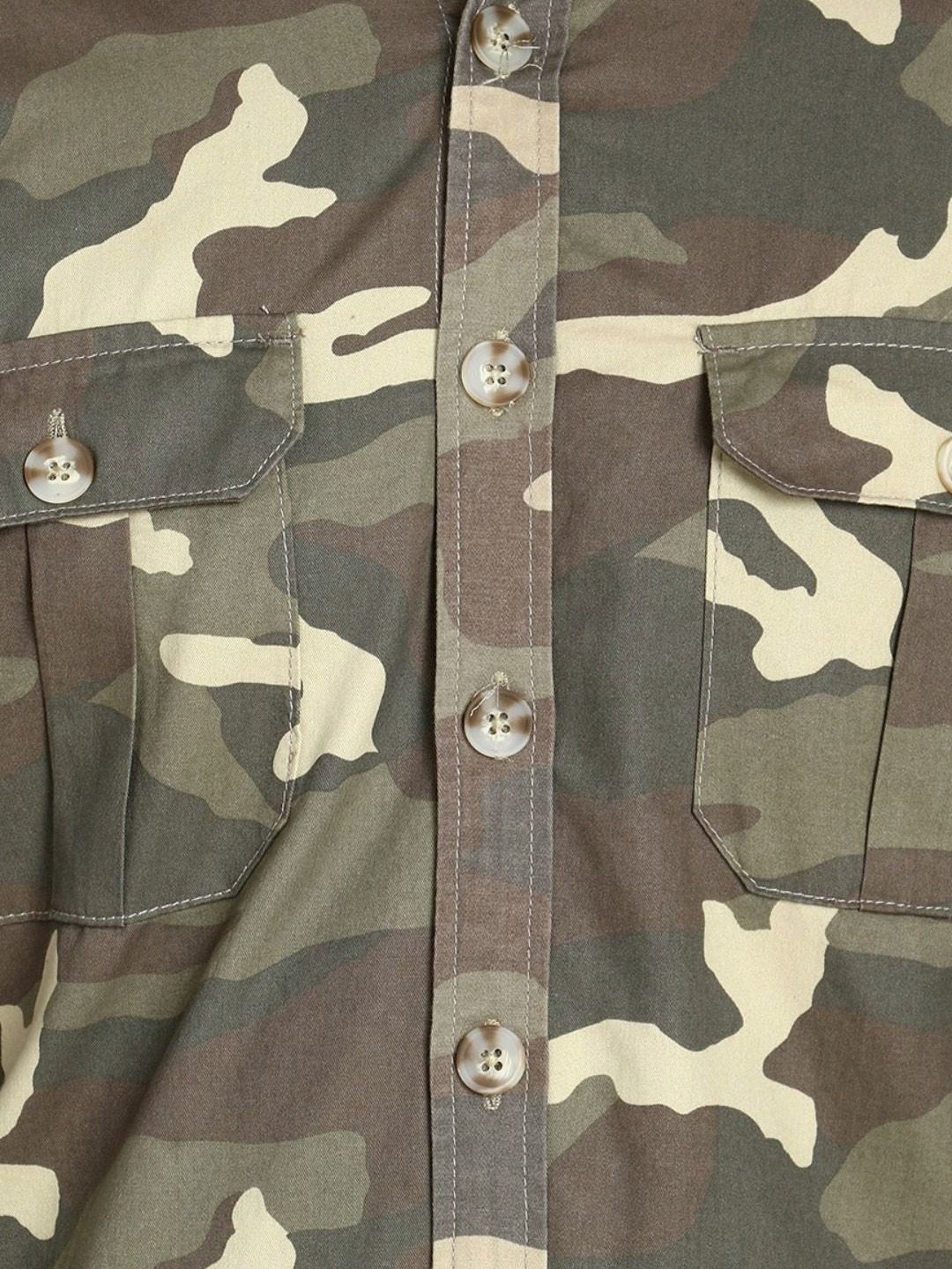 Kotty Men Spread Collar Camouflage Printed Denim Cotton Jacket