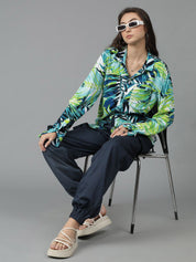 Kotty Women Spread Collar Floral Printed Cotton Oversized Casual Shirt