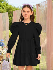 Kotty Girls Puff Sleeves Fit & Flare Dress