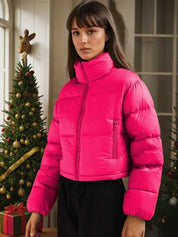 Kotty Women Stand Collar Solid Lightweight Puffer Jacket