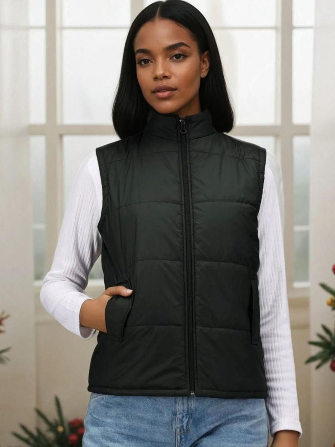 Kotty Women Stand Collar Solid Lightweight Gilet Jacket