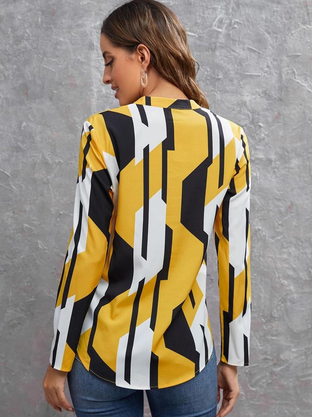 Kotty Printed Mandarin Collar Top