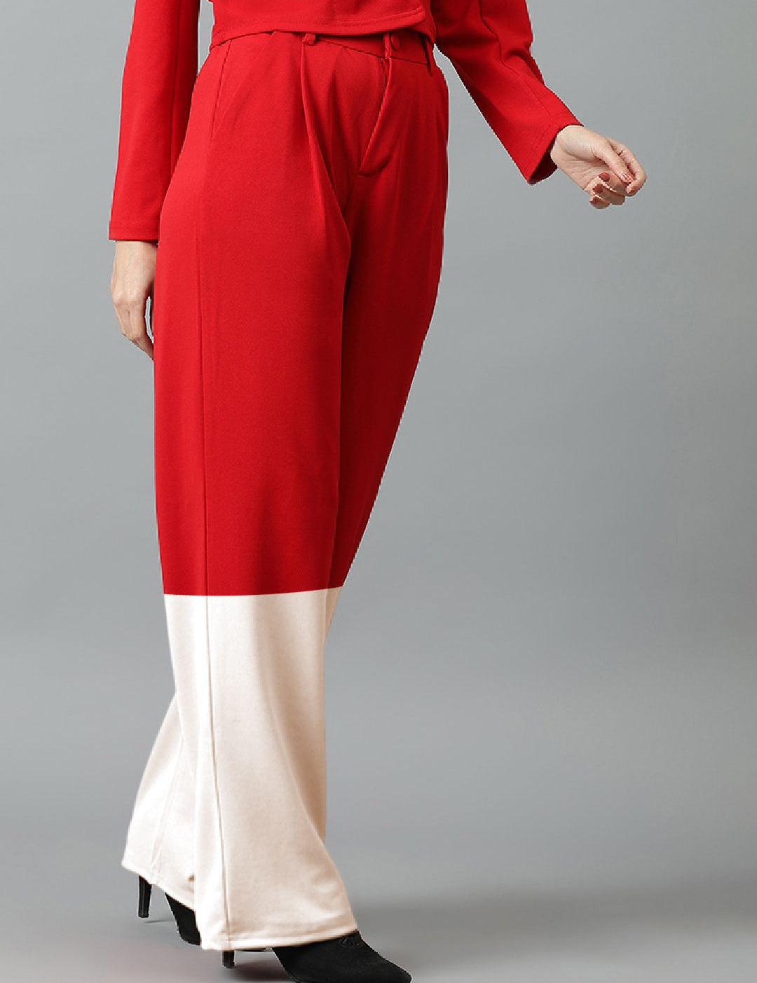 Kotty Women Colourblocked High-Rise Easy Wash Trousers