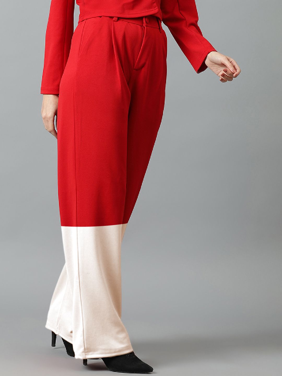 Kotty Women Colourblocked High-Rise Easy Wash Trousers