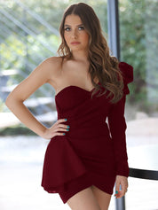 Kotty Women's One Shoulder Puff Sleeve Sheath Mini Dress