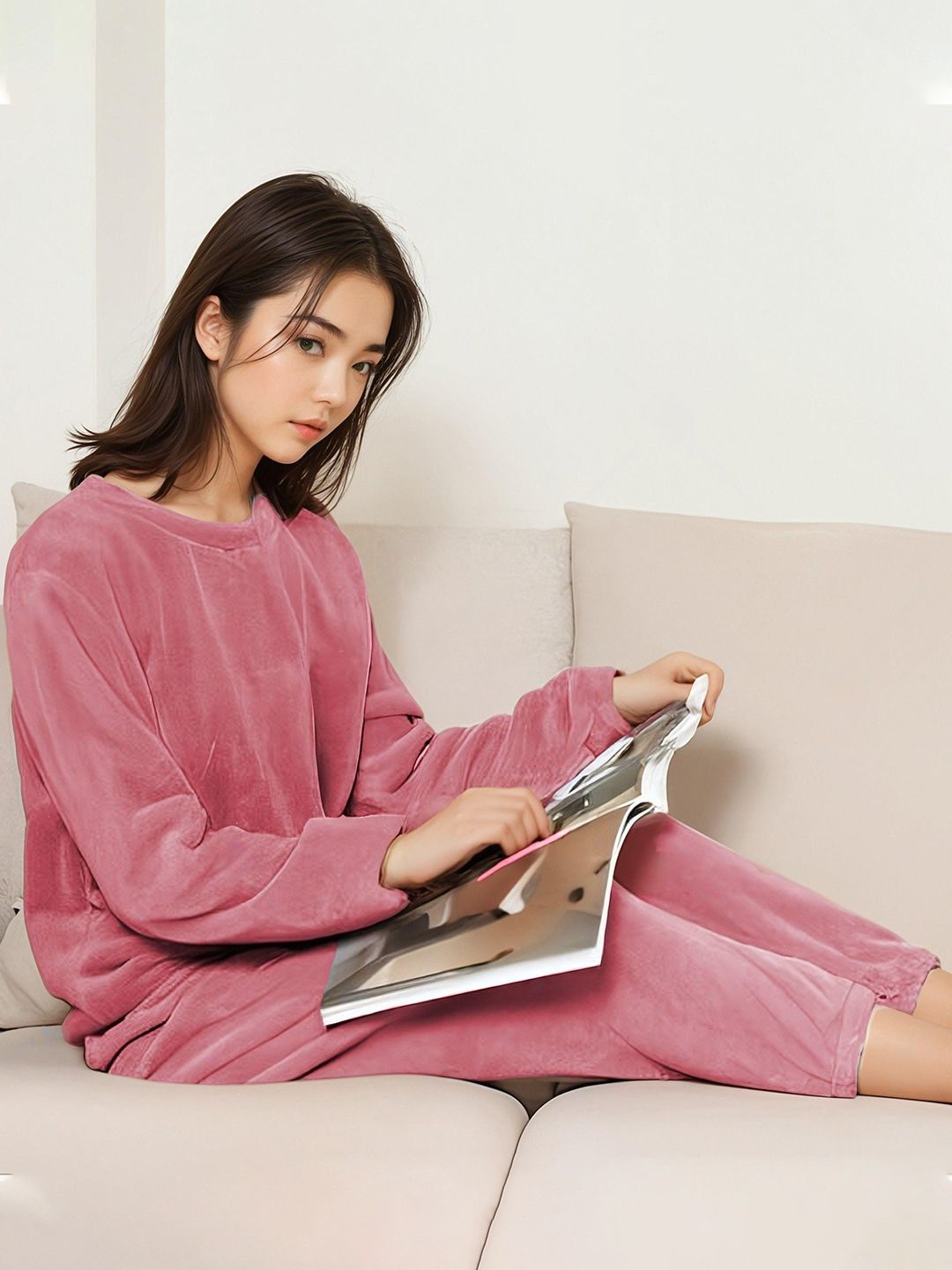 Kotty Velvet Round Neck Winter Nightsuit