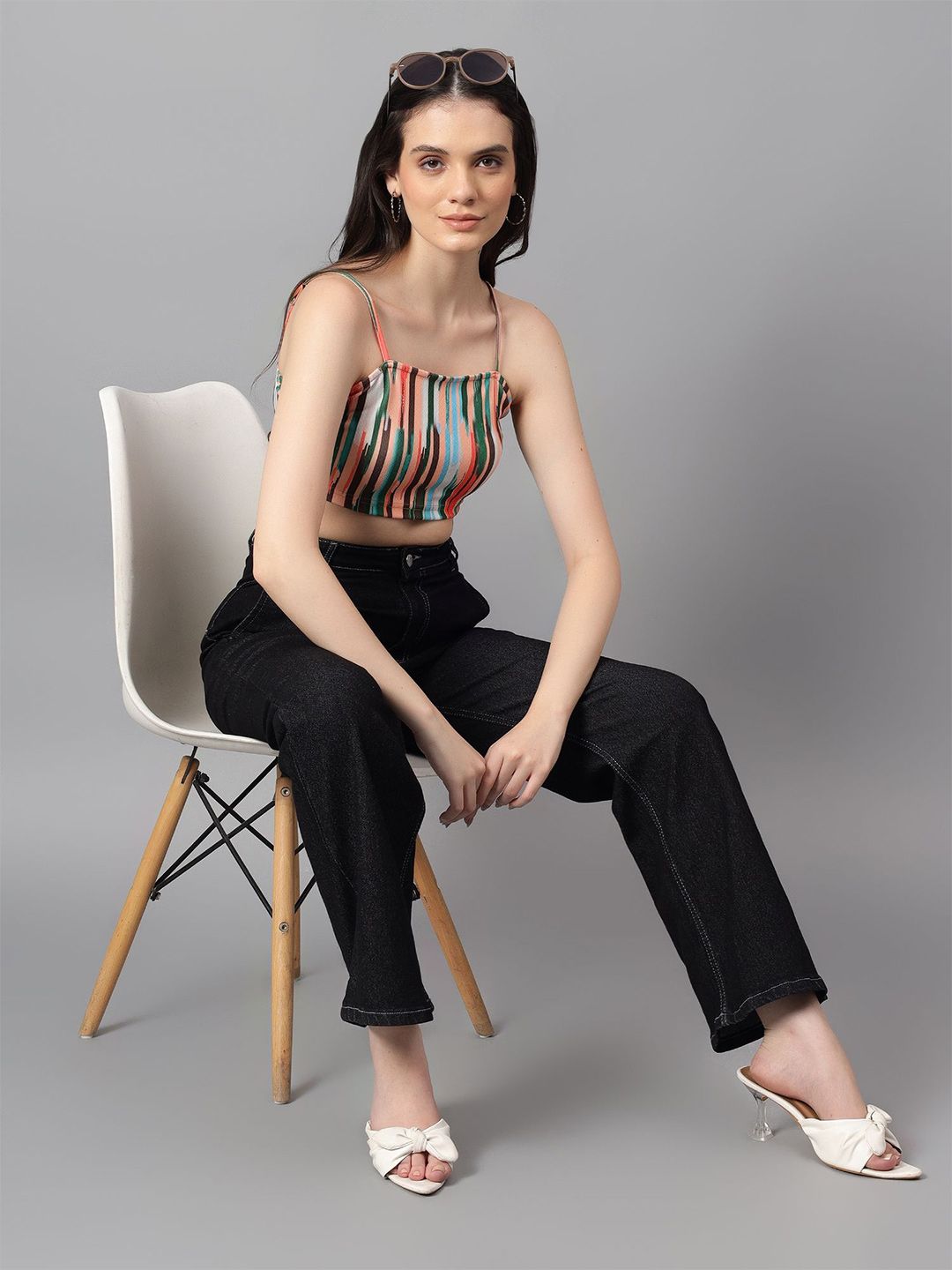 Kotty Women Vertical Stripes Square Neck Crop Top