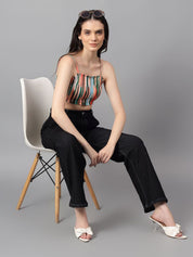 Kotty Women Vertical Stripes Square Neck Crop Top