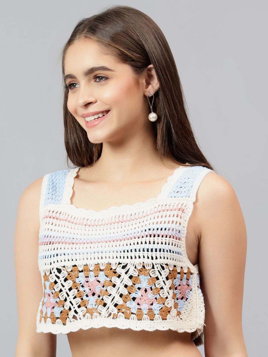 Kotty Women Self Design Square Neck Cotton Top