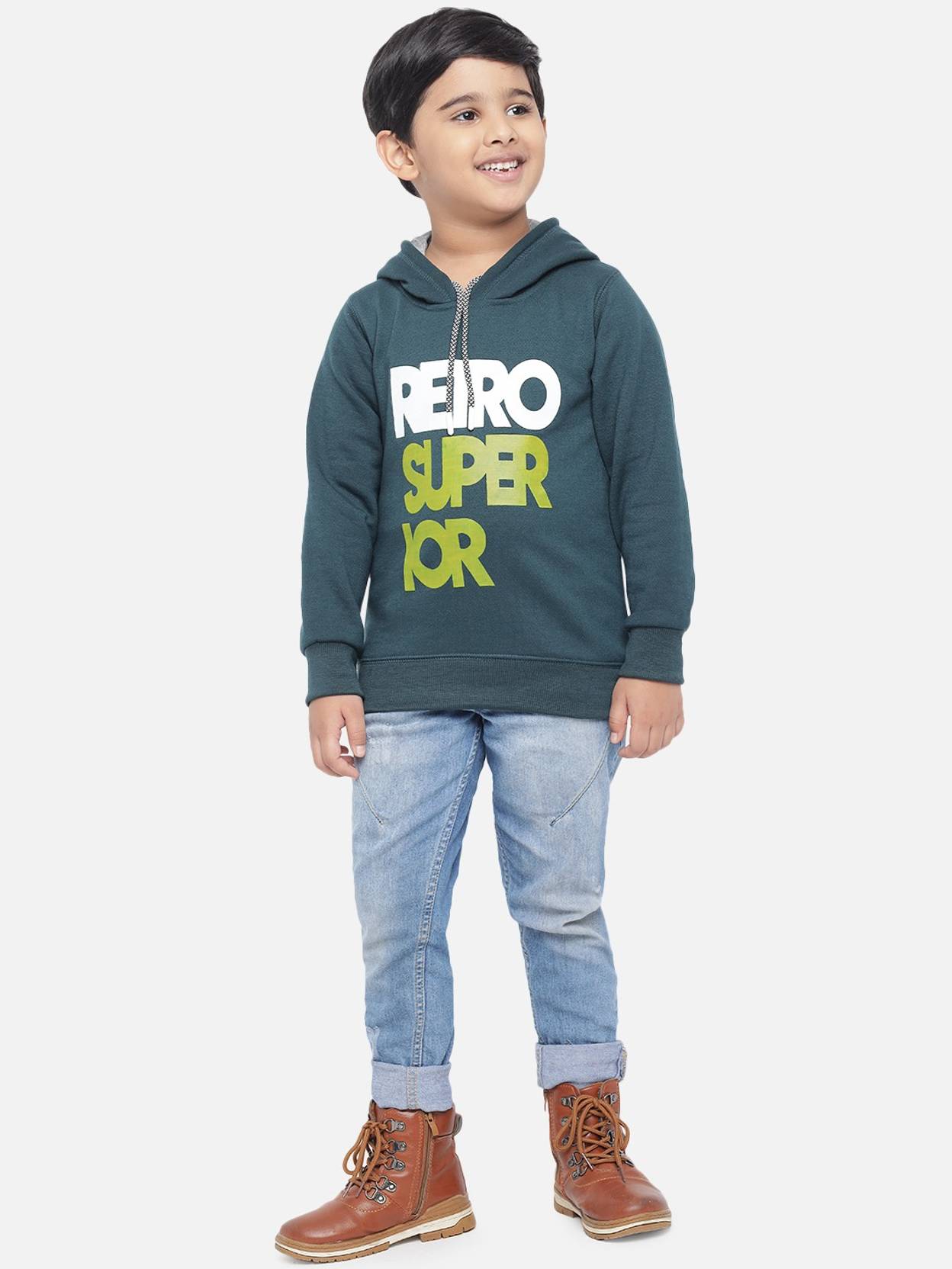 KOTTY Boys Full Sleeve Graphic Print Hooded Sweatshirt