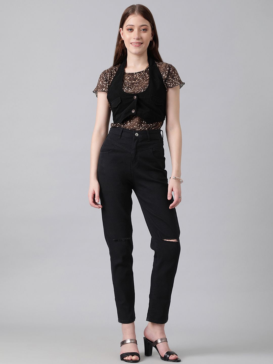 Kotty Women Slim Fit High-Rise Slash Knee Stretchable Jeans