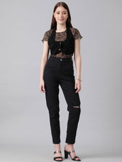 Kotty Women Slim Fit High-Rise Slash Knee Stretchable Jeans