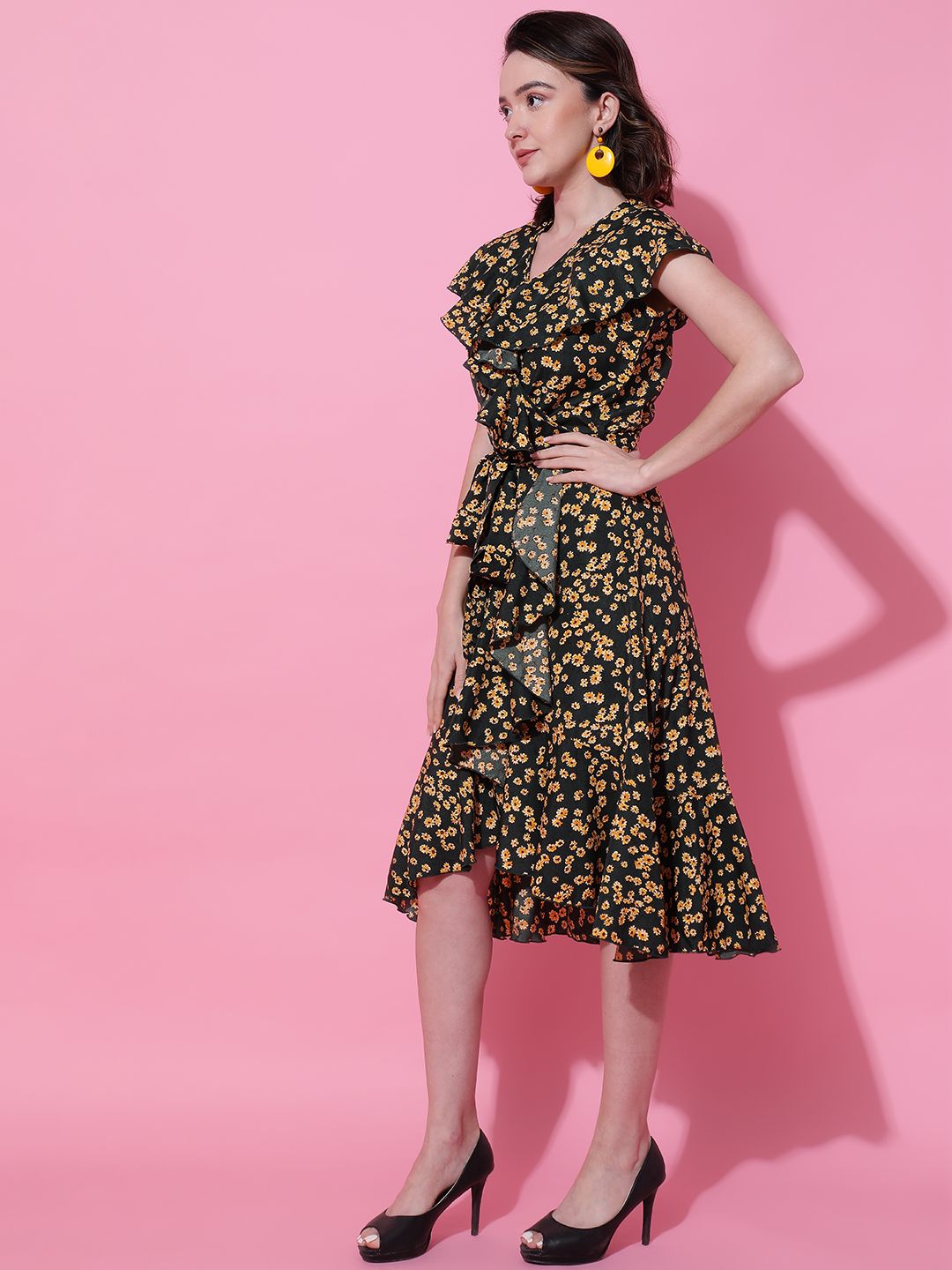 Kotty Print Crepe Fit & Flare Women Midi Dress