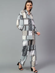 Kotty White Geometric Printed Shirt With Trousers