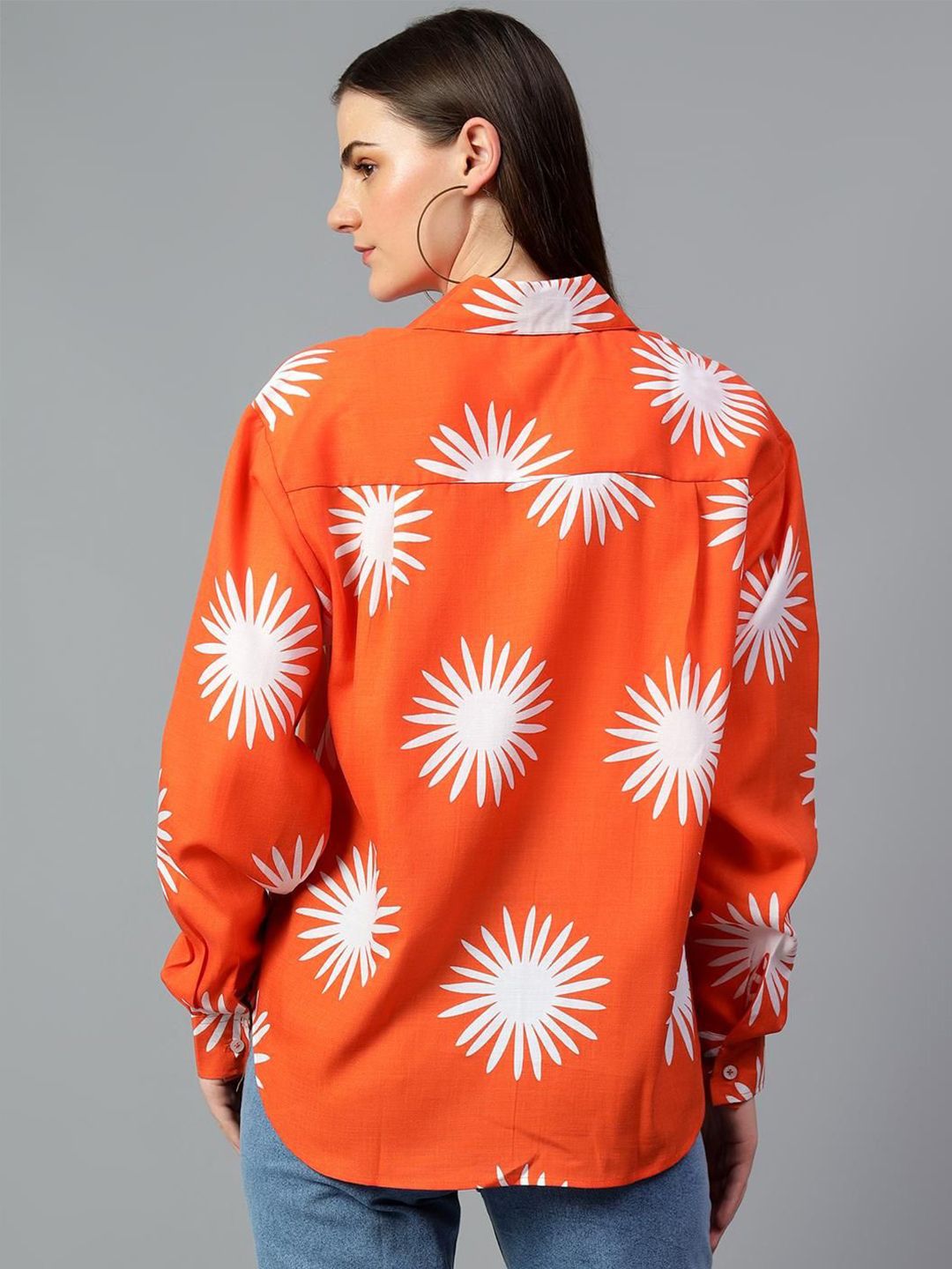 Kotty Women Comfort Spread Collar Graphic Printed Cotton Oversized Casual Shirt