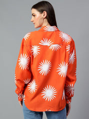 Kotty Women Comfort Spread Collar Graphic Printed Cotton Oversized Casual Shirt