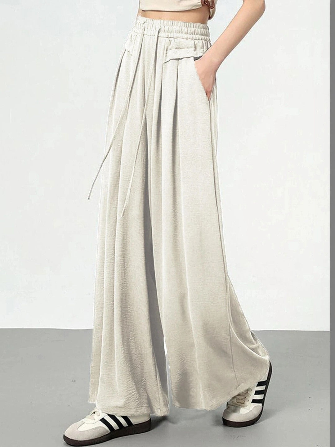 White Flared High-Rise Trousers for Women – Versatile Solid Design | Kotty