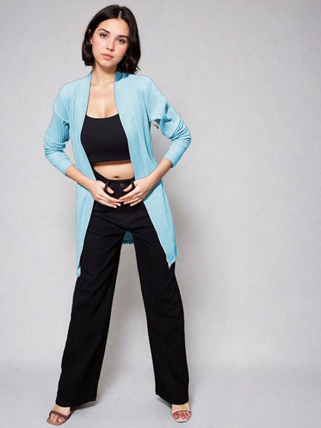 Kotty Shawl Collar Long Sleeves Longline Open Front Shrug