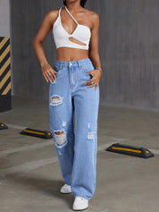 Kotty Women Straight Fit High-Rise Highly Distressed Stretchable Jeans