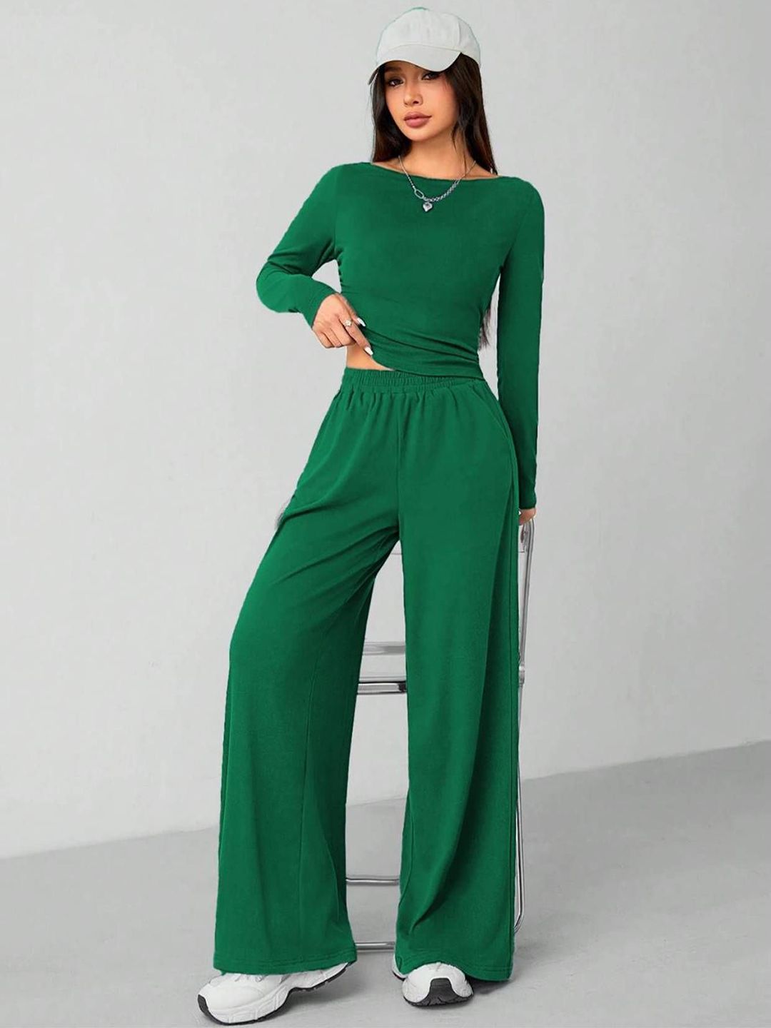 Kotty Women Boat Neck Top With Trousers Co-Ords